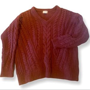 Woven V-neck Burgundy Sweater